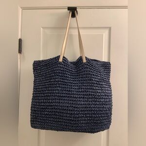 Old Navy Dark Blue Knit Tote with Beige Straps